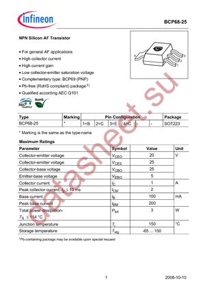 BCP 68-25 H6327 datasheet  